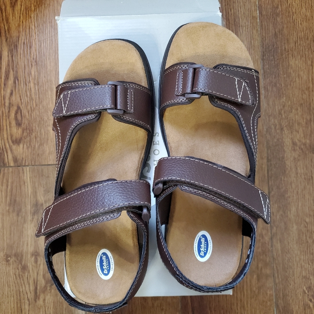 NIB Men's Dr Scholl's Brown Velcro Sandals